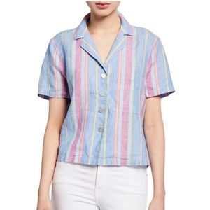 FRAME | Linen Striped Check Pocket Cropped Top T10